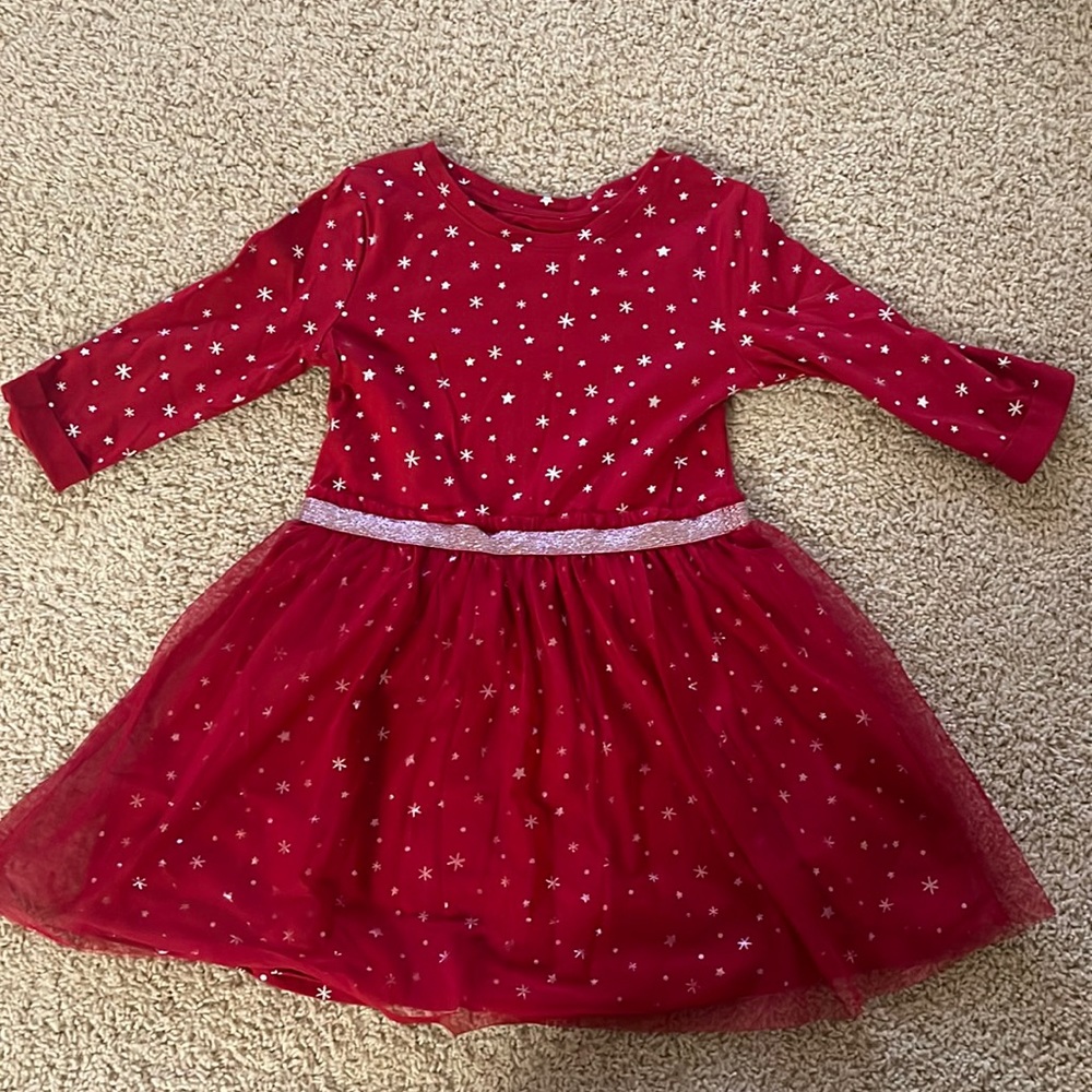 Red dress with silver stars and snowflakes